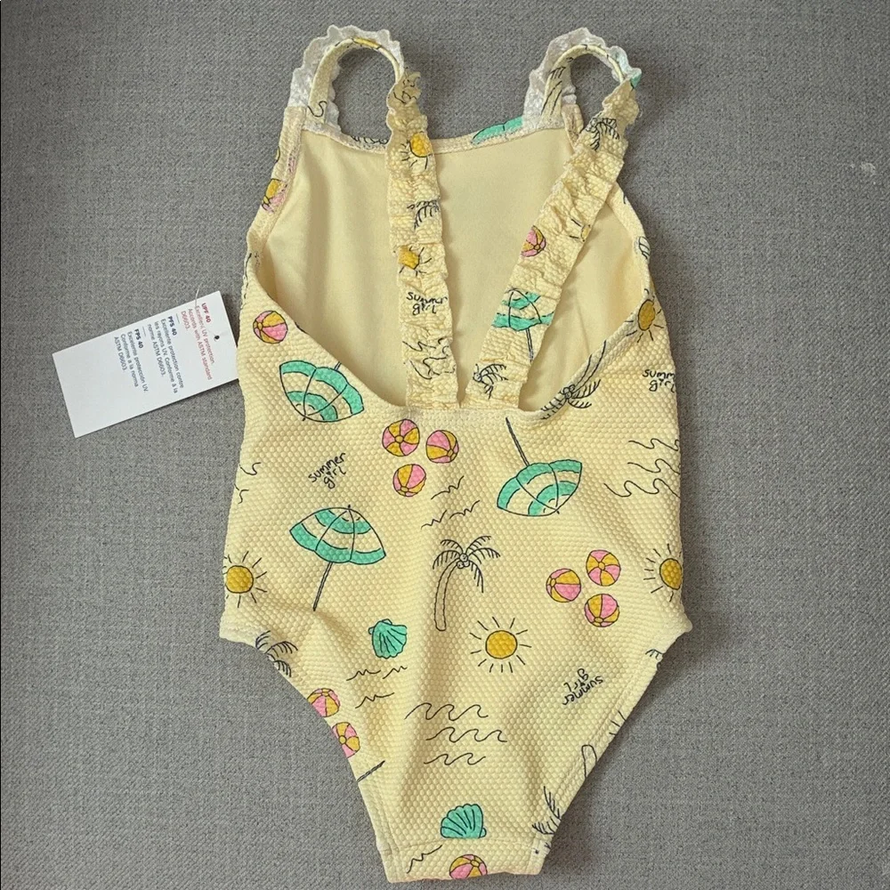 Yellow Kids Swim One Piece with Fun Print - Picture 3 of 3